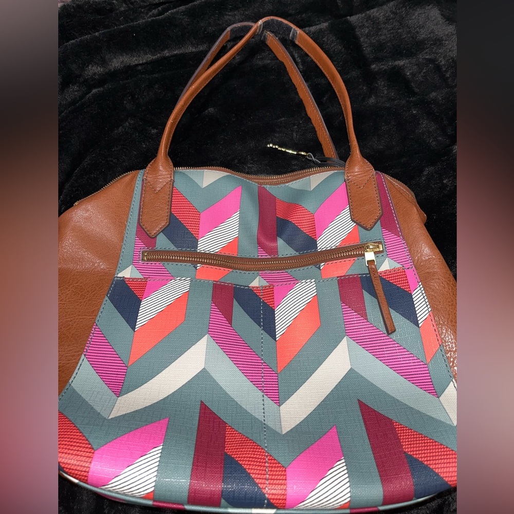 Fossil Fiona Multicolor Chevron Pattern Tote Bag